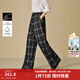 茵曼（INMAN）2025秋冬女裝新款復古慵懶風(fēng)銀狐絨格子大直筒褲顯瘦寬松長(cháng)褲 藍灰格-加絨款 M