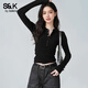 班尼路（Baleno）S&K亨利領(lǐng)長(cháng)袖T恤女2025春秋季v領(lǐng)修身保暖彈力打底衫半開(kāi)領(lǐng)上衣
