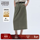 Teenie Weenie【亞麻】小熊女裝2025秋季新款中長(cháng)款薄款開(kāi)叉半身裙 淺軍綠色 M