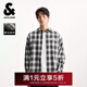 杰克·瓊斯（JACK&JONES）男裝25年秋季格子襯衫男純棉磨毛寬松潮流休閑穿搭長(cháng)袖襯衫薄外套 E43純黑色 常規 M