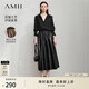 AMII女裝2025秋季復古摩登環(huán)保PU皮裙壓皺半身裙女A字裙黑色 黑色 XL