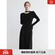 ELLE摩登磨毛蕩領(lǐng)針織連衣裙女2025冬季新款優(yōu)雅顯瘦收腰長(cháng)裙子 黑色 S