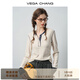 VEGA CHANG長(cháng)袖T恤女2026新款秋半開(kāi)襟設計撞色袖口顯瘦上衣 暖米色 M