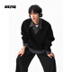 OEMG POLO假兩件衛衣男士春秋季新款撞色拼接休閑高級感情侶上衣外套 黑色 XL [建議110-130斤]