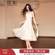 香影吊帶連衣裙女2026春季新款高級感重工蕾絲網(wǎng)紗亮片內搭無(wú)袖裙 米色 M