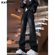 卡圖弛美式vibe風(fēng)漸變直筒牛仔褲男春秋季修身顯腿長(cháng)褲子痞帥彎刀微喇褲 黑色 XL