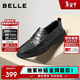 百麗一腳蹬休閑豆豆鞋男士牛皮革樂(lè )福皮鞋8XB01CM5 黑色 40