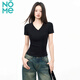 NOMev領(lǐng)短袖t恤女2026夏季修身顯瘦緊身正肩打底短袖上衣 黑色 L