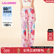 LALABOBO【防曬】草莓滿(mǎn)印輕薄闊腿褲女裝2025夏新款休閑長(cháng)褲潮RBEB-ZC19 粉色 薄款 S