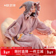 安之伴睡裙女秋冬雪花絨保暖加厚長(cháng)袖開(kāi)衫連帽可愛(ài)少女睡袍可外穿家居服 淺灰紫【軟糯有彈性-超鎖溫】 L