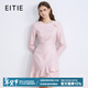 愛(ài)特愛(ài)（EITIE）精致粗花呢荷葉裙擺通勤連衣裙秋冬新款小香風(fēng)A字裙C2507842 花蜜粉63 M (160)
