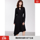 ELLE法式不規則V領(lǐng)長(cháng)袖連衣裙女2025春季新款高級感氣質(zhì)純色裙子 黑色 S