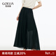歌莉婭黑色裙褲2025新款松弛感闊腿褲度假穿搭半身裙天絲褲裙1E5R1D110 00B黑色 XS