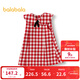 巴拉巴拉兒童連衣裙女童春秋裝棋盤(pán)格紋A字裙甜美大翻領(lǐng)簡(jiǎn)潔大氣 紅白色調00461 100