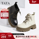 他她（TATA）張淼怡同款魔法靴厚底馬丁靴女靴子黑色加絨短靴秋冬女靴CES01DD4 米白（絨里） 36