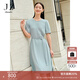 玖姿·安娜蔻簡(jiǎn)約通勤設計感腰帶燈籠袖收腰連衣裙女裝2024夏款 藍色系 2XL