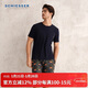 舒雅（Schiesser）士圓領(lǐng)棉莫代爾印花親膚透氣短袖短褲家居服套裝 寶藍  L 