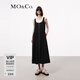 MO&Co.連衣裙夏機能風(fēng)金屬拉鏈開(kāi)襟U領(lǐng)高腰抽繩寬松量感A字裙摩安珂 黑色 M 165