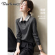 塔馳密司（touchmiss）時(shí)髦百搭舒適保暖加厚打底衫女2026春秋新款撞色拼接親膚小衫襯衣 深灰色 S