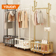 優(yōu)勤（YOUQIN）晾衣架落地臥室掛衣架家用室內輕奢晾衣服置物架房間簡(jiǎn)易衣帽架 【特粗32管】60cm奶油白丨6鉤+輪