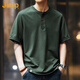 JEEP美國正品純棉亨利領(lǐng)短袖t恤男夏季美式寬松半袖體恤polo衫上衣 軍綠色 【官方正品】 XL