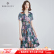 MORELINE沐蘭高級感復古V字翻領(lǐng)連衣裙2024夏裝新款油畫(huà)印花大傘裙中長(cháng)款 綠粉花 2XL 44