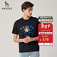 哈吉斯（HAZZYS）男裝 夏季印花純棉運動(dòng)休閑圓領(lǐng)短袖t恤男ASTZE03BE69 黑色BK L (175/96A 48)