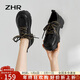 ZHR樂(lè )福鞋女復古英倫風(fēng)粗跟單鞋女真牛皮氣質(zhì)潮流女鞋 AY78 黑色 38 