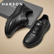 哈森（Harson）頭層牛皮旋鈕扣2026春季高端皮鞋男款商務(wù)休閑皮鞋通勤男鞋41