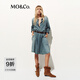MO&Co.牛仔裙附腰帶2026春新品襯衫裙立體壓褶靛藍棉質(zhì)連衣裙MBF1DRS037 牛仔藍色 S /160