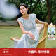 茵曼清新碎花荷葉邊無(wú)袖連衣裙2025夏季女裝新款度假風(fēng)收腰長(cháng)裙 湖水藍色花 S