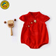 G.duck小黃鴨包屁衣嬰兒滿(mǎn)月衣服夏季周歲禮服女寶寶公主哈衣國風(fēng)連體衣 鈴鐺紅色 66cm 尺碼0-3個(gè)月6斤-12斤