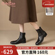金利來(lái)（Goldlion）【新年禮物】女靴秋冬低跟圓頭牛皮時(shí)裝靴G637440103黑色絨里37