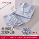 愛(ài)慕睡衣女【禮盒裝】舒適開(kāi)衫短袖九分褲發(fā)圈家居服套裝AM46B491