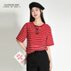 哥弟（GIRDEAR）女裝上衣運動(dòng)半袖新款薄荷曼波圓領(lǐng)套頭短袖T恤衫女1300790-1 紅條紋 L (4碼)