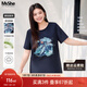MsShe【天絲棉&原創(chuàng  )閃粉印花】大碼女裝2025夏季胖mm正肩短袖T恤 藏青藍色現貨 4XL