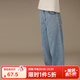 哈齒哈齒童裝春夏兒童中性顯瘦直筒寬松拖地垂感男童女大童闊腿牛仔褲 淺藍色現貨 160 cm