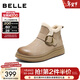 百麗（Belle）復古擦色鞋頭牛皮休閑靴女冬季新款商場(chǎng)厚底短靴E5D1DDD5 杏色-毛里 37 (235mm)