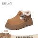 伊伴（EBLAN）羊羔毛毛勃肯鞋女2025冬季新款厚底雪地靴加絨保暖棉鞋 駝色 37 (235mm)