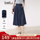 百圖betu女裝2025春季新款半身裙高腰中長(cháng)款原色洗水牛仔裙女2502T63 深牛仔藍 M
