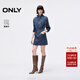 ONLY2025秋季新款法式水洗領(lǐng)結正肩短裙牛仔連衣裙女|125442005 J34390洗水牛仔藍 M