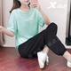 特步（XTEP） 運動(dòng)套裝女裝秋季冰絲新款服飾寬松顯瘦短袖運動(dòng)褲女透氣耐磨速干健身跑步褲休閑兩件套 冰薄荷-(休閑兩件套) XL/175