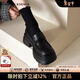 CAMILA KSENIA英倫風(fēng)小皮鞋女2025新款冬季厚底粗跟一腳蹬時(shí)尚單鞋黑色樂(lè )福鞋子 黑色啞光 37