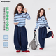 moonkids童裝女童超好看褲子套裝2026春裝兒童毛衣牛仔褲洋氣韓版兩件套 兩件套【10383藍色針織衫+13236藏青牛仔褲】 120 cm