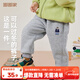 嘟嘟家兒童冬裝加絨長(cháng)褲男童冬季加厚束腳褲女童保暖卡通褲子寶寶休閑褲 麻灰色 100