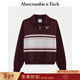 Abercrombie & Fitch【半拉鏈撞色】美式保暖抓絨LOGO衛衣外套25秋冬女裝152-5245 酒紅色拼接 L (165/104A)