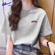 回力純棉短袖T恤女2026新款春夏正肩顯瘦上衣小個(gè)子灰色休閑舒適半袖