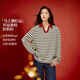 茵曼（INMAN）茵曼polo領(lǐng)條紋新年拜年T恤26春女裝新款本命年長(cháng)袖上衣杏黑條紋M