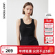 朗姿肌理感無(wú)袖上衣內搭打底女秋秋季新款氣質(zhì)修身針織背心吊帶 黑色 M