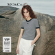 MO&Co.針織衫直筒短款M標刺繡撞邊條紋圓領(lǐng)短袖針織T恤上衣摩安珂 白黑條色 M 165